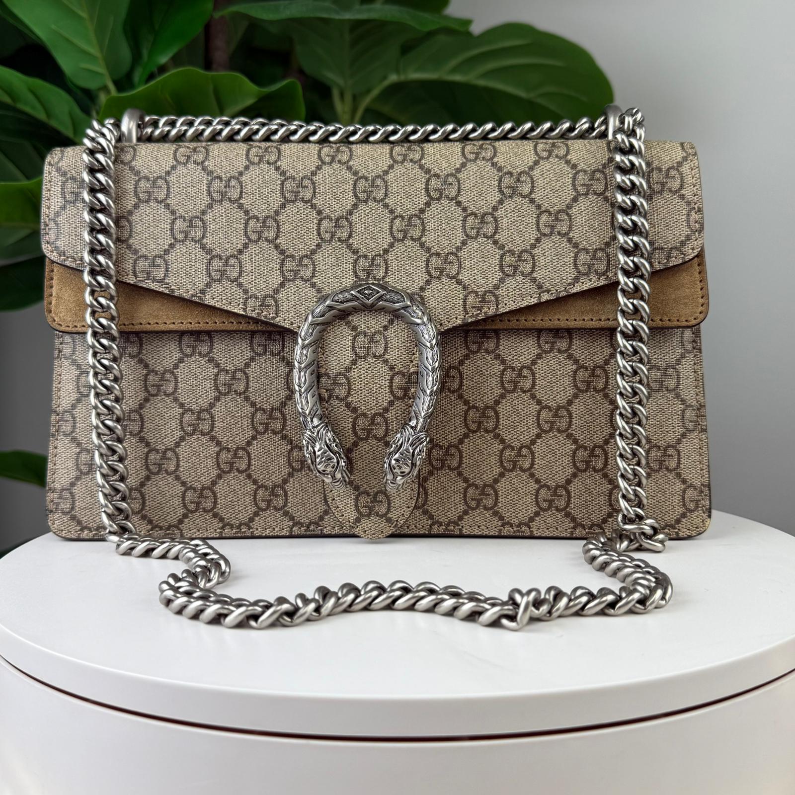 Authentic Gucci Dionysus GG Supreme Shoulder Bag Brown