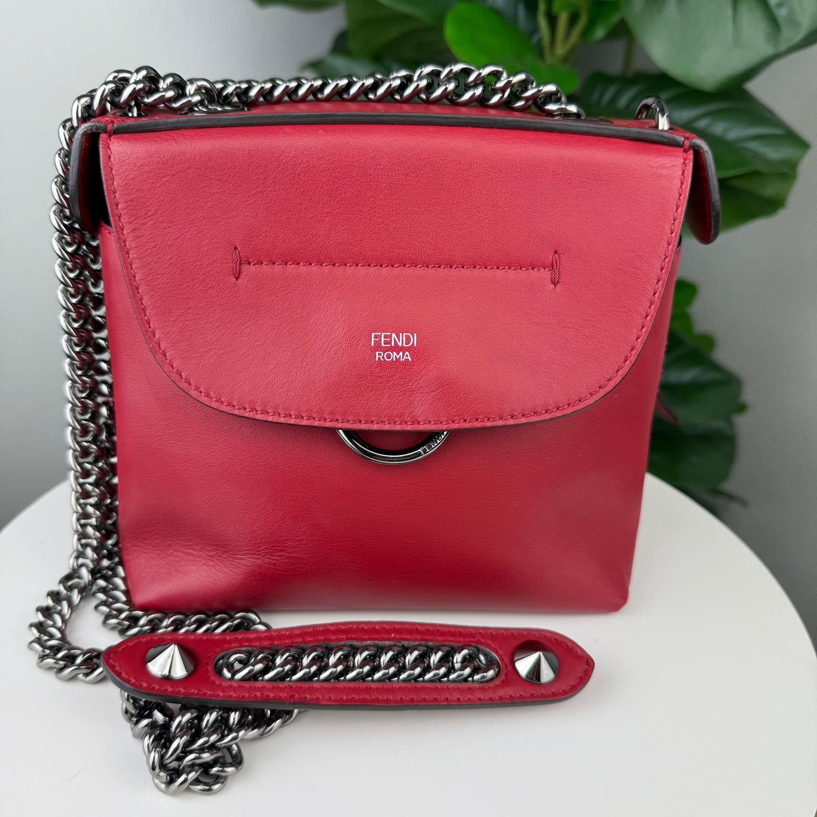💎Authentic Fendi Vitello Century Mini Backpack Red