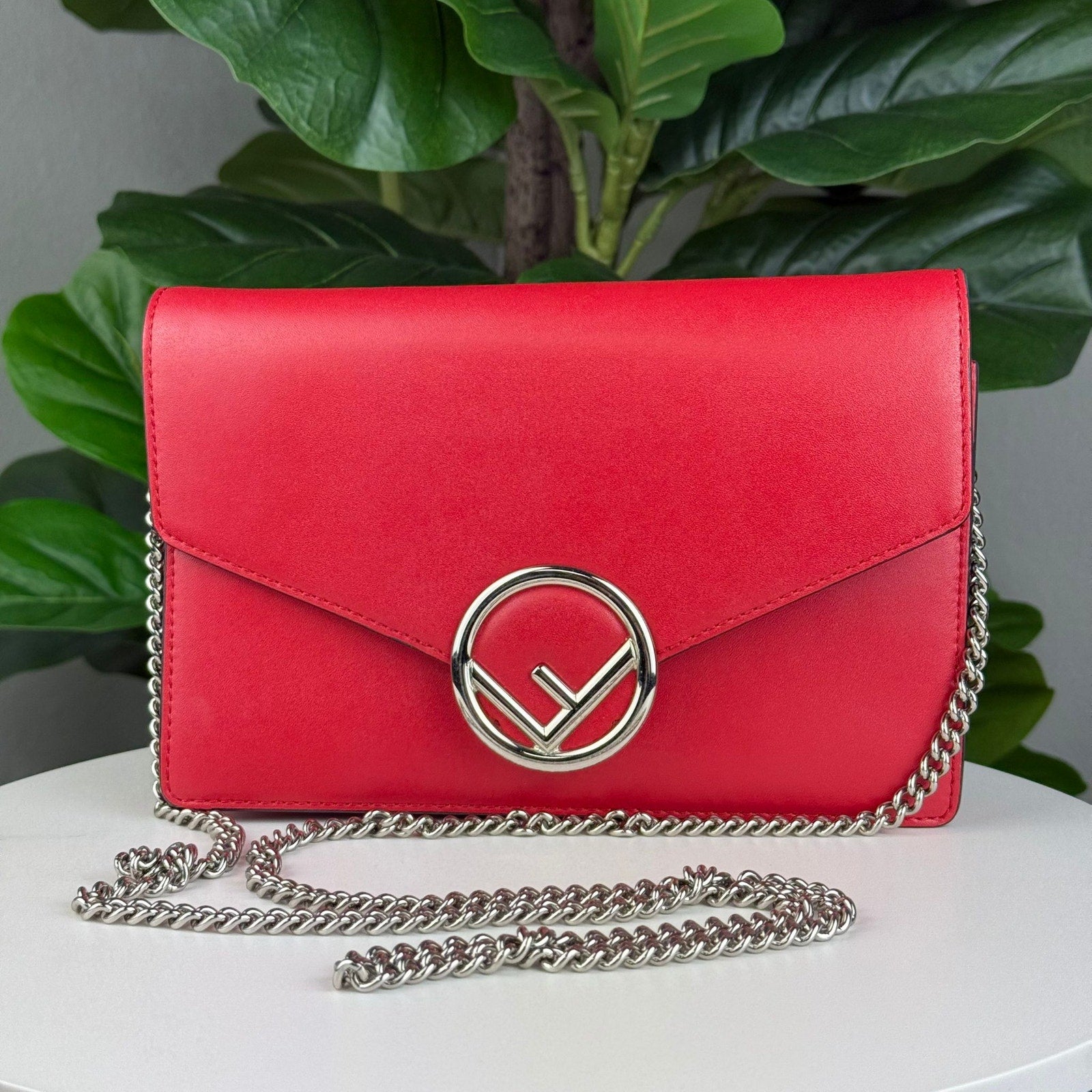 Authentic FENDI Envelope Wallet on Chain WOC Red