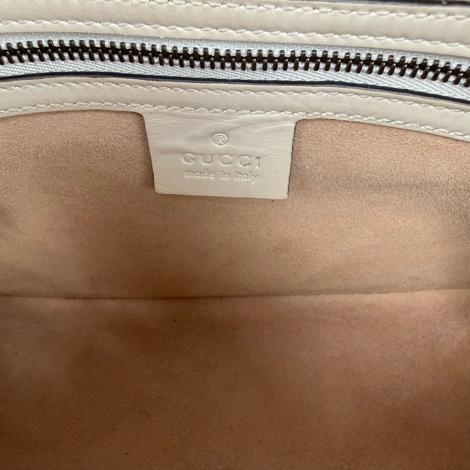 Gucci Queen Margaret Leather Bee Ivory Top Handle Shoulder Bag Authentic Pre Owned
