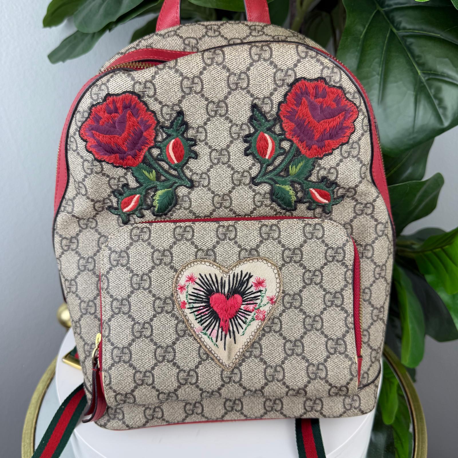 LIMITED EDITION Gucci Rose and Heart Embroidered Backpack