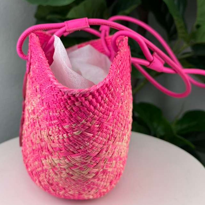 Authentic Loewe Anagram Basket Bag Iraca Palm Pink