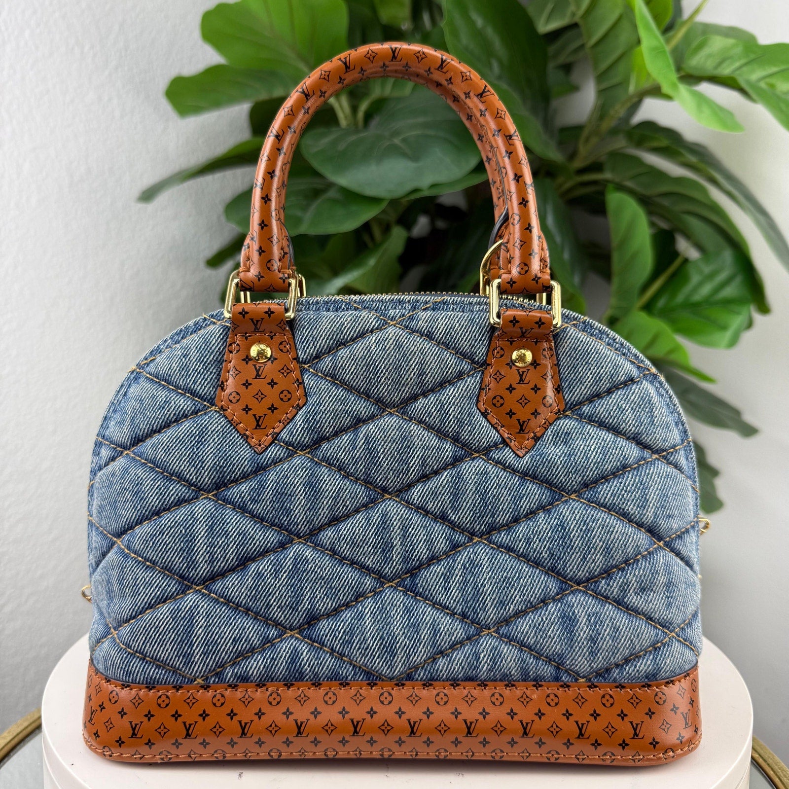 Louis Vuitton Alma BB Malletage Quilted Denim Blue Leather Bag Authentic Pre Owned