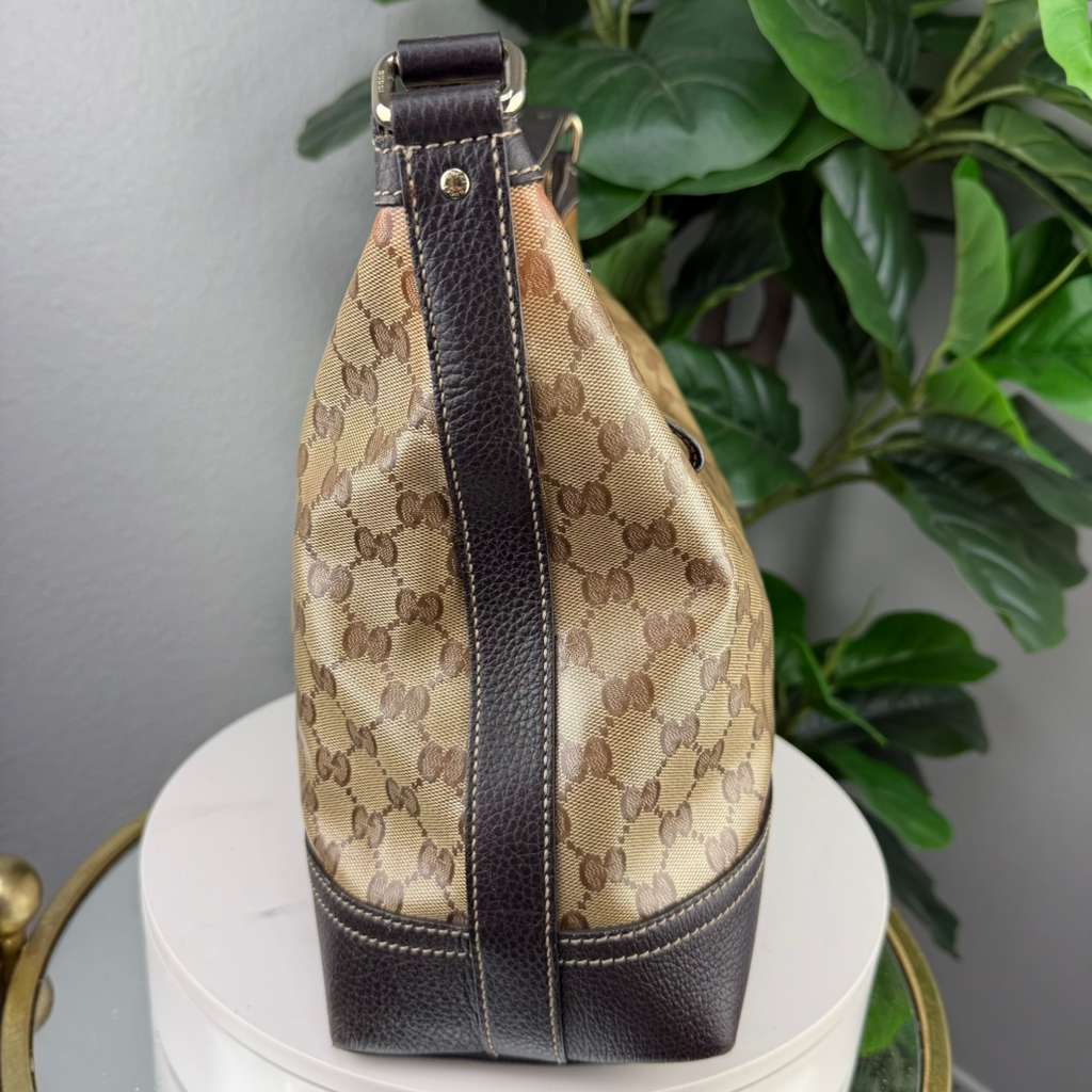 Authentic Gucci GG Crystal Hobo Bag Coated Canvas
