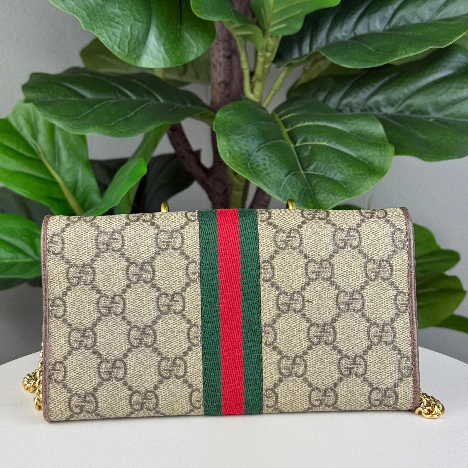 Authentic GUCCI Ophidia GG Supreme WOC Chain Long Brown Bag