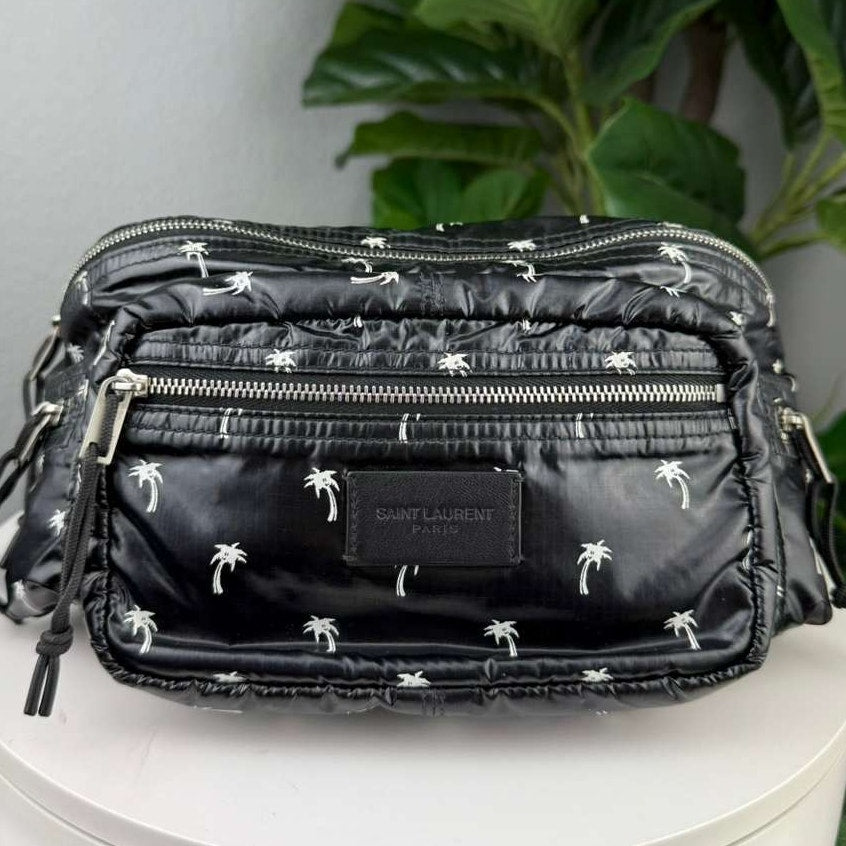 Authentic Saint Laurent Nylon Palm Tree Print Nuxx Crossbody Belt Bag
