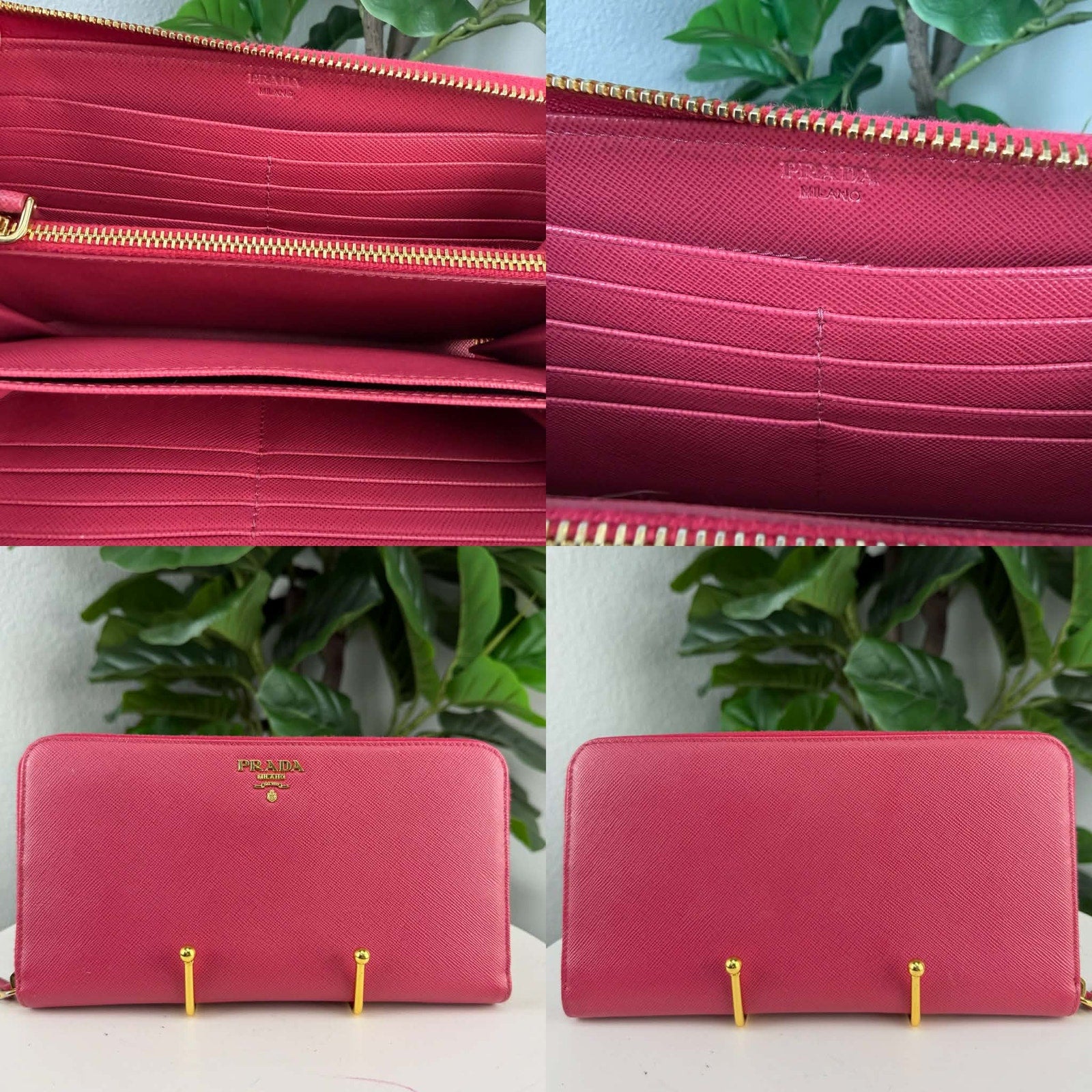 Prada Saffiano Leather Pink Zippy Wallet Authentic Pre Owned