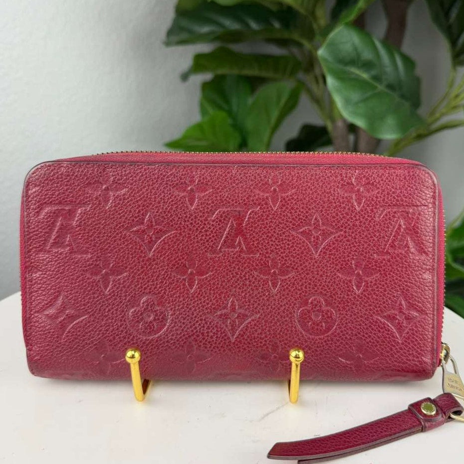 Authentic Louis Vuitton Monogram Empreinte Zippy Wallet Maroon