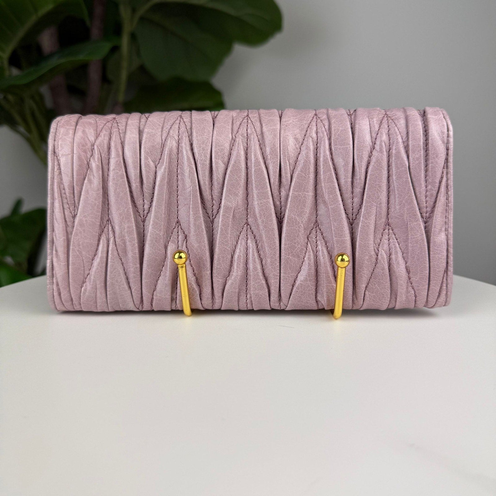 Authentic Miu Miu Matelassé Leather Long Wallet