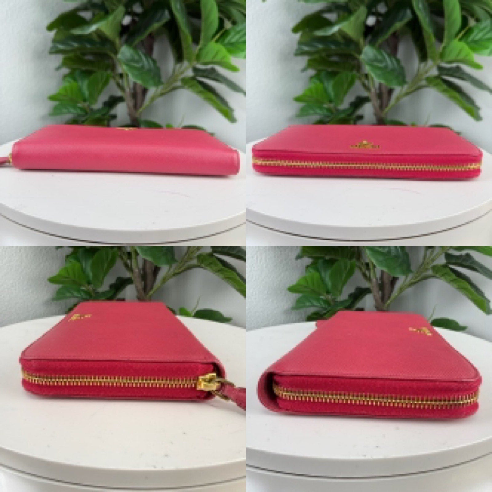 Prada Saffiano Leather Pink Zippy Wallet Authentic Pre Owned