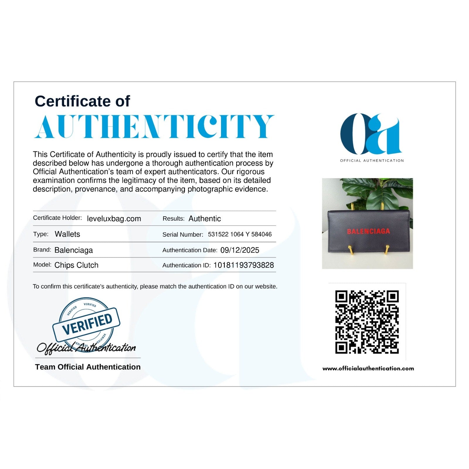 Authentic Balenciaga Chips Clutch Wallet in Black