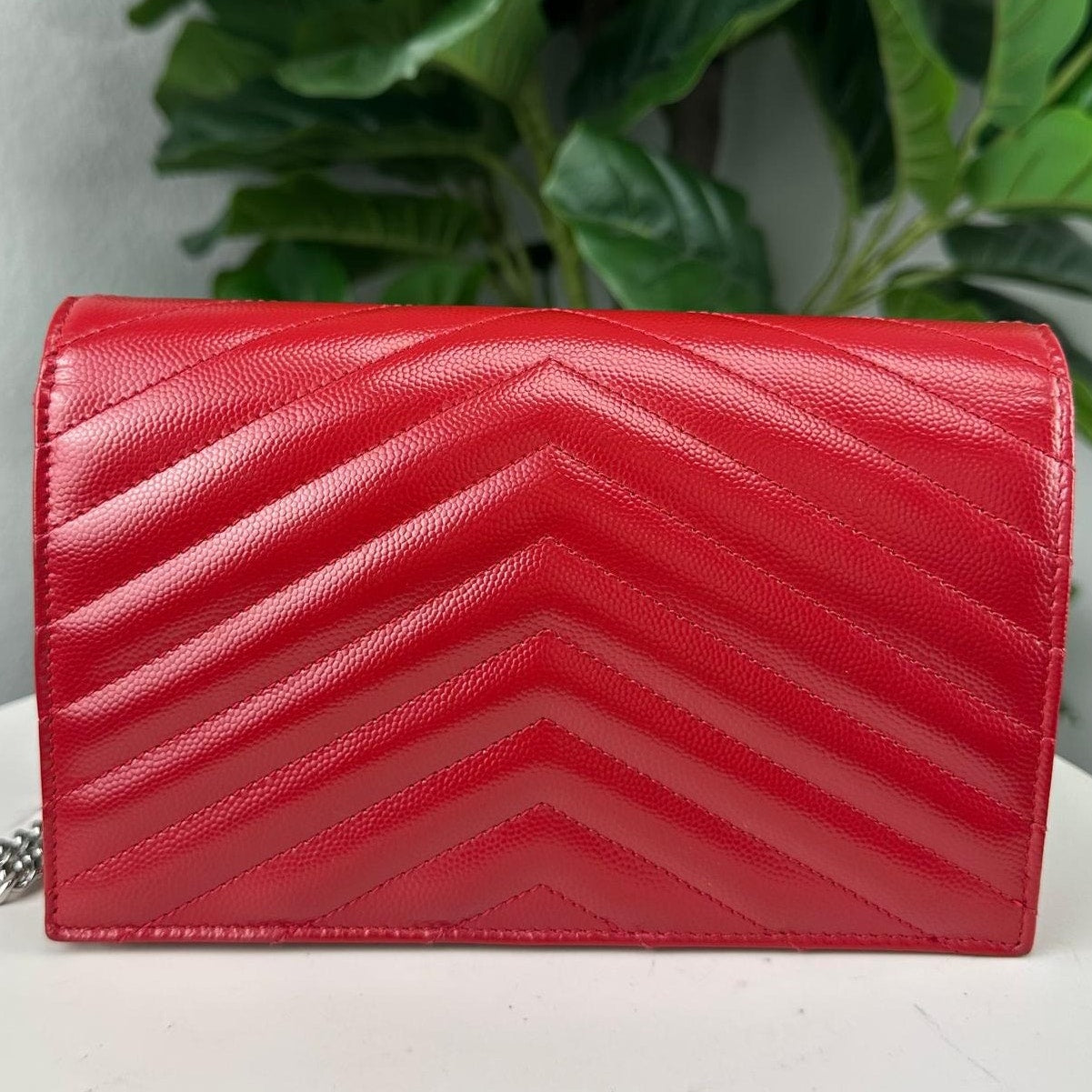 Authentic YSL Yves Saint Laurent Chevron Quilted Shoulder Bag Red