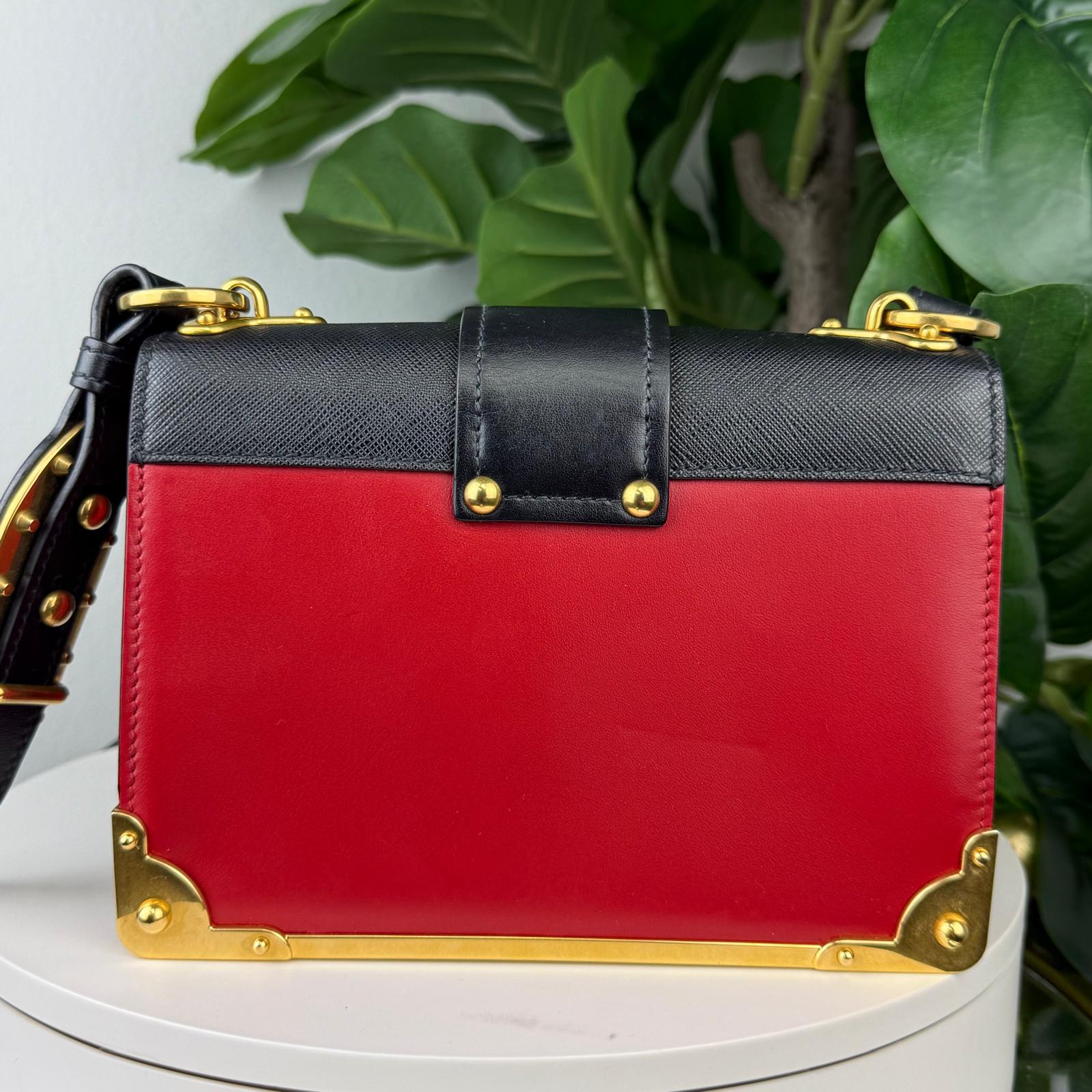 Authentic Prada City Calf Leather Cahier Red Crossbody Bag