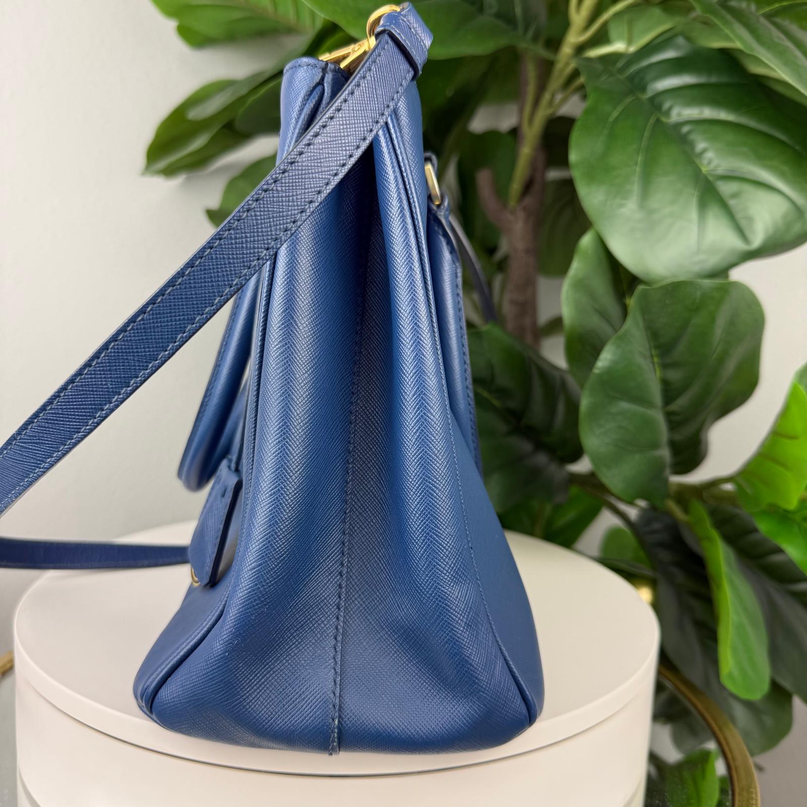 Authentic Prada Blue Saffiano Lux Leather Tote Bag