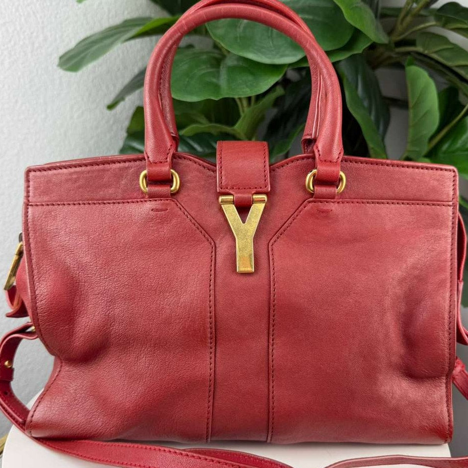 Authentic Saint Laurent Cabas Chyc Medium Tote Bag Red YSL