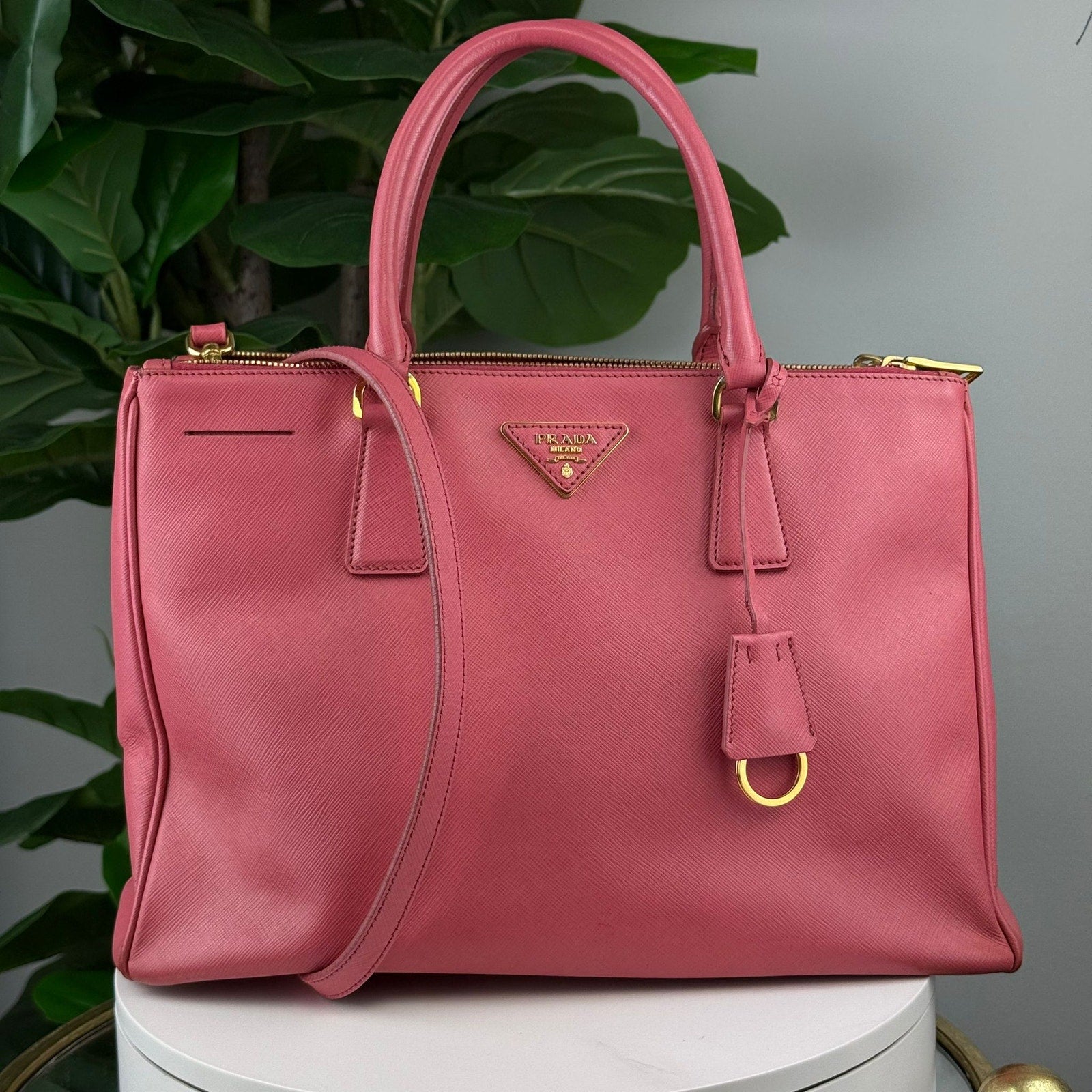 Authentic Prada Pink Saffiano Lux Leather Small Tote Bag