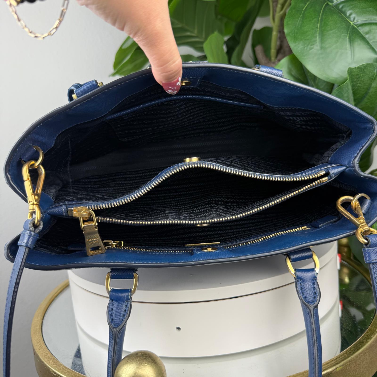 Authentic Prada Blue Saffiano Lux Leather Tote Bag