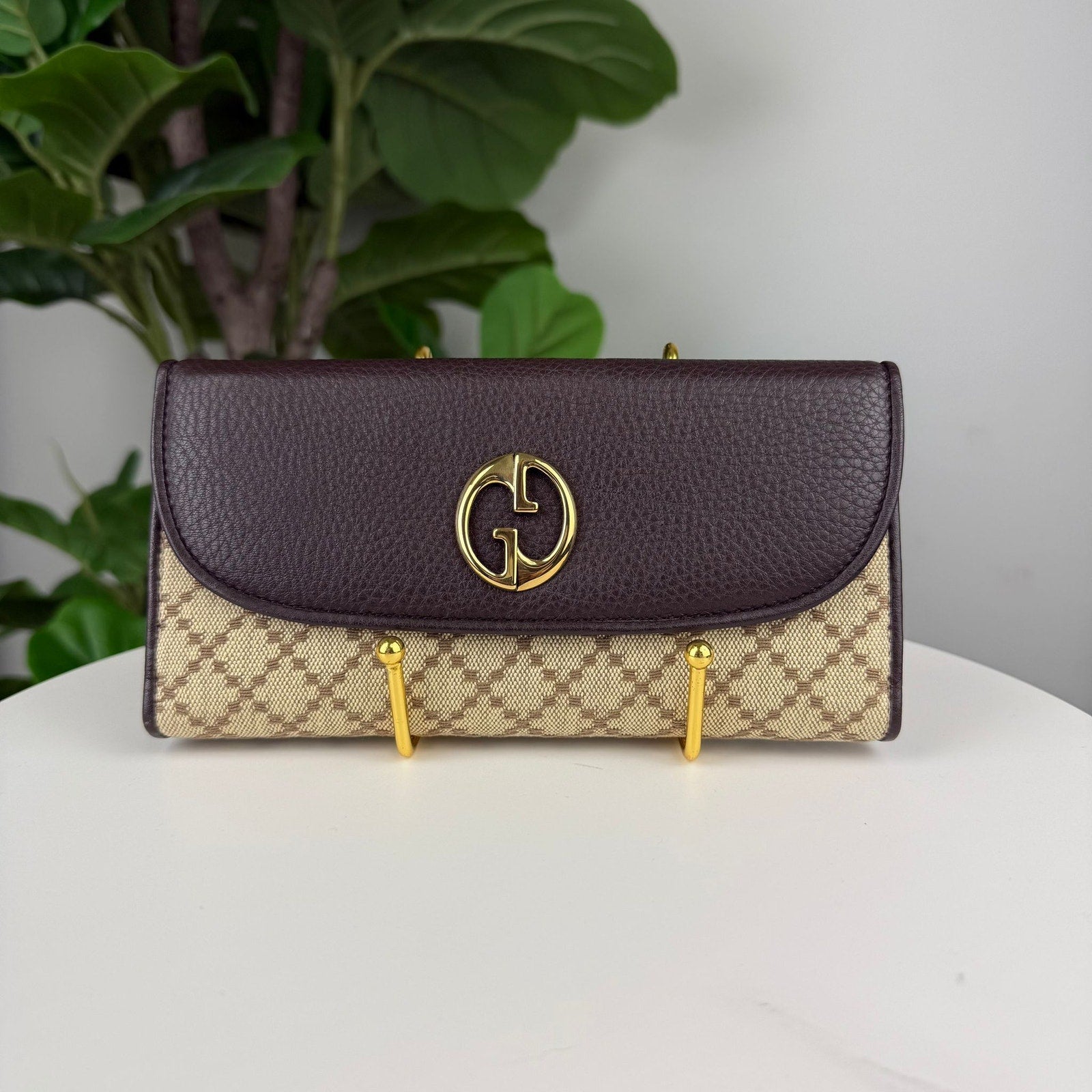 Authentic Gucci Diamante Canvas Leather Flap Wallet