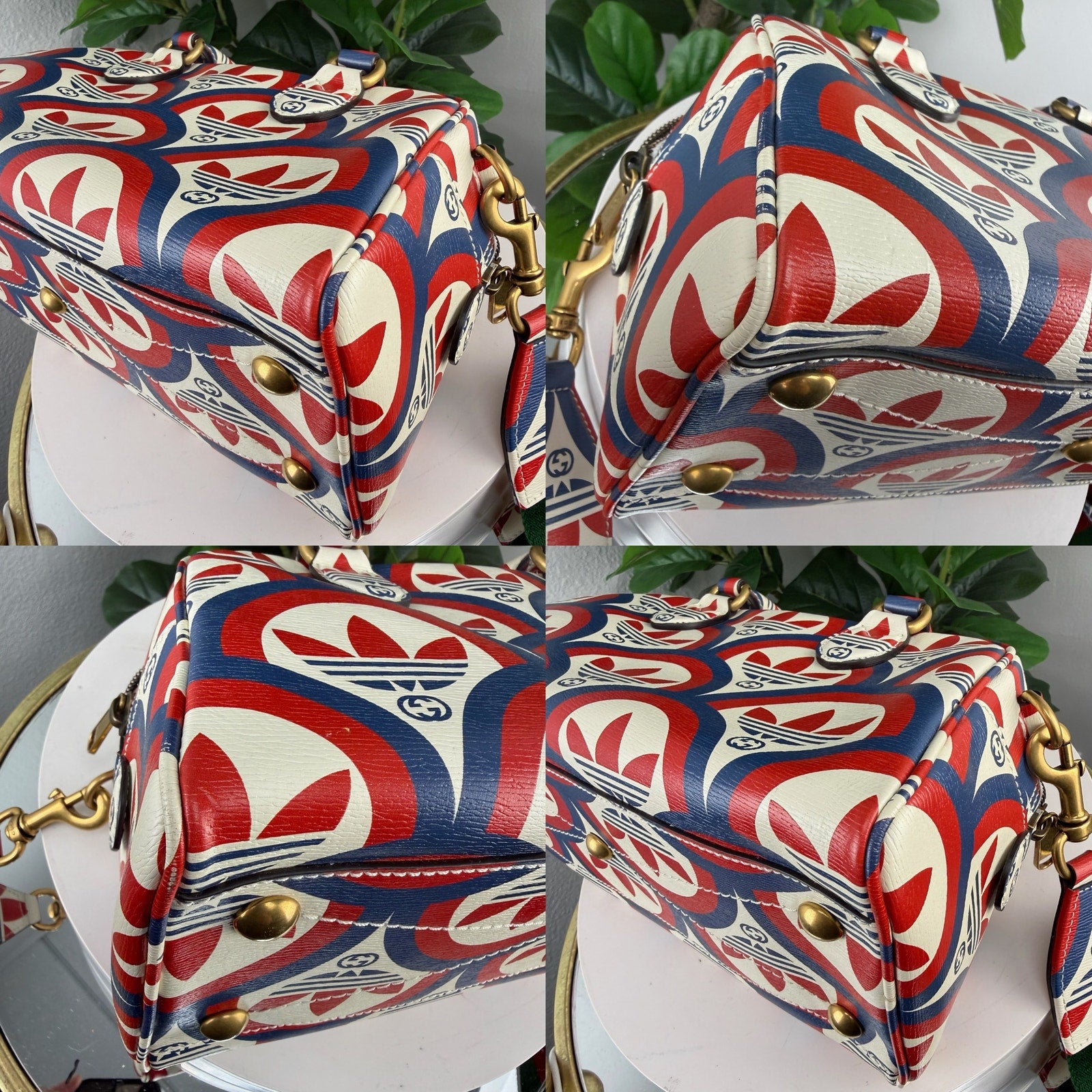 Gucci x Adidas Shanghai Mini Duffle Bag Multicolor Leather Crossbody Authentic Pre Owned