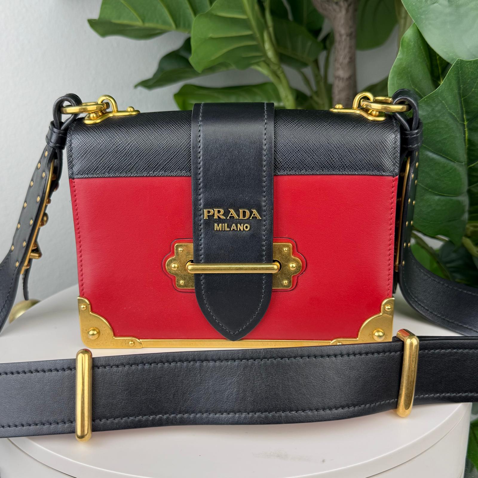 Authentic Prada City Calf Leather Cahier Red Crossbody Bag