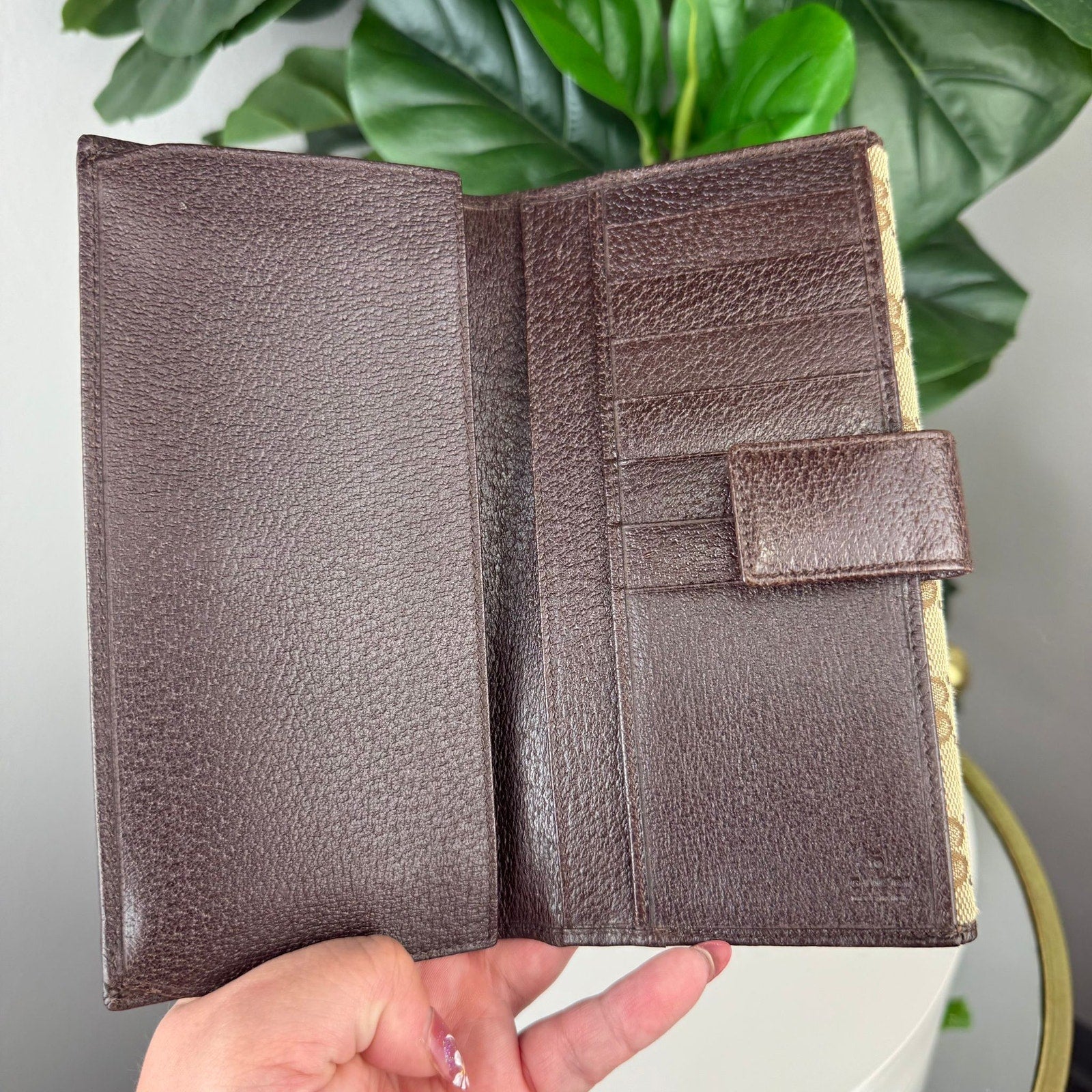 Authentic GUCCI GG Canvas Long Wallet Leather Beige