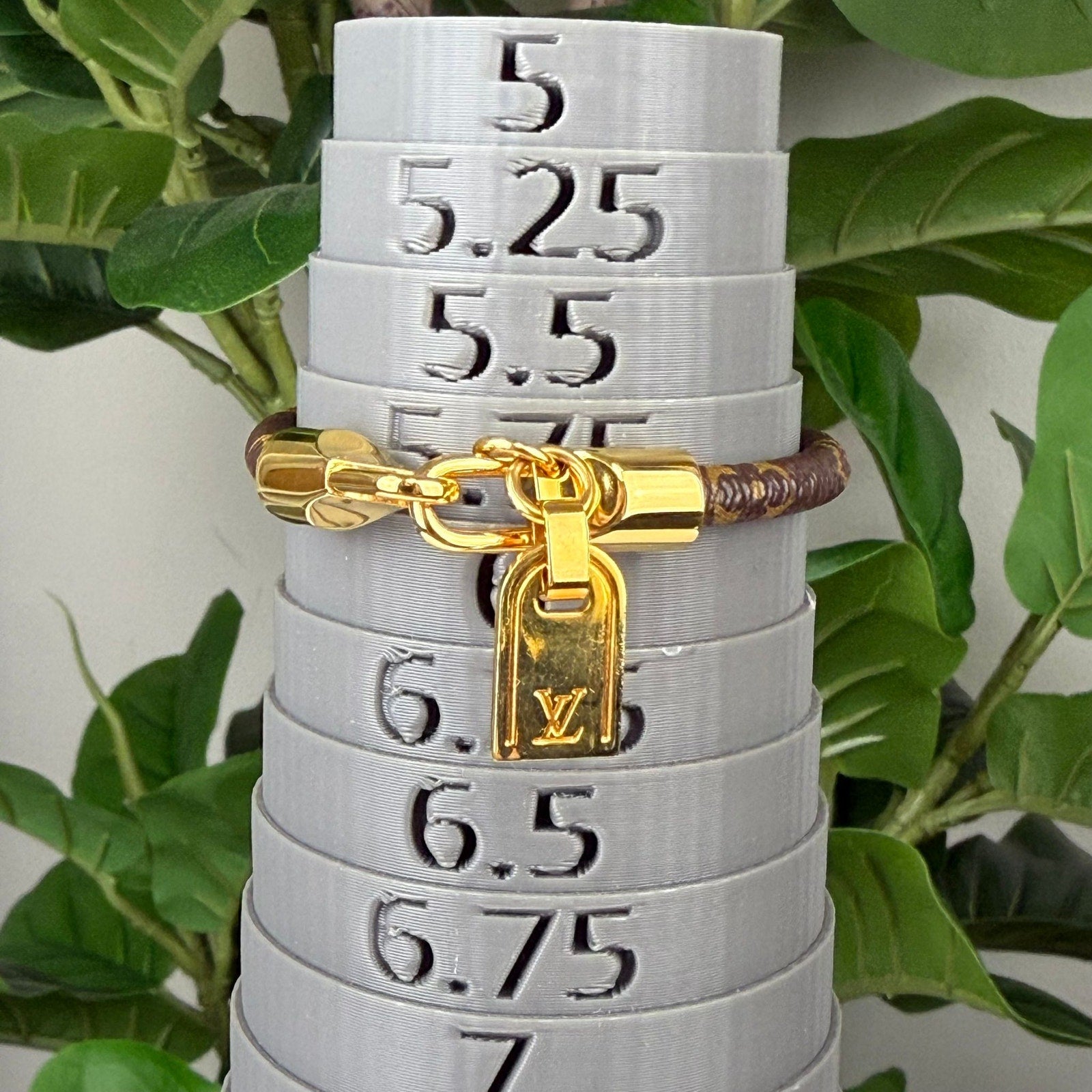 Authentic Louis Vuitton Gold Tone Monogram Canvas Luck It Bracelet 5.75"