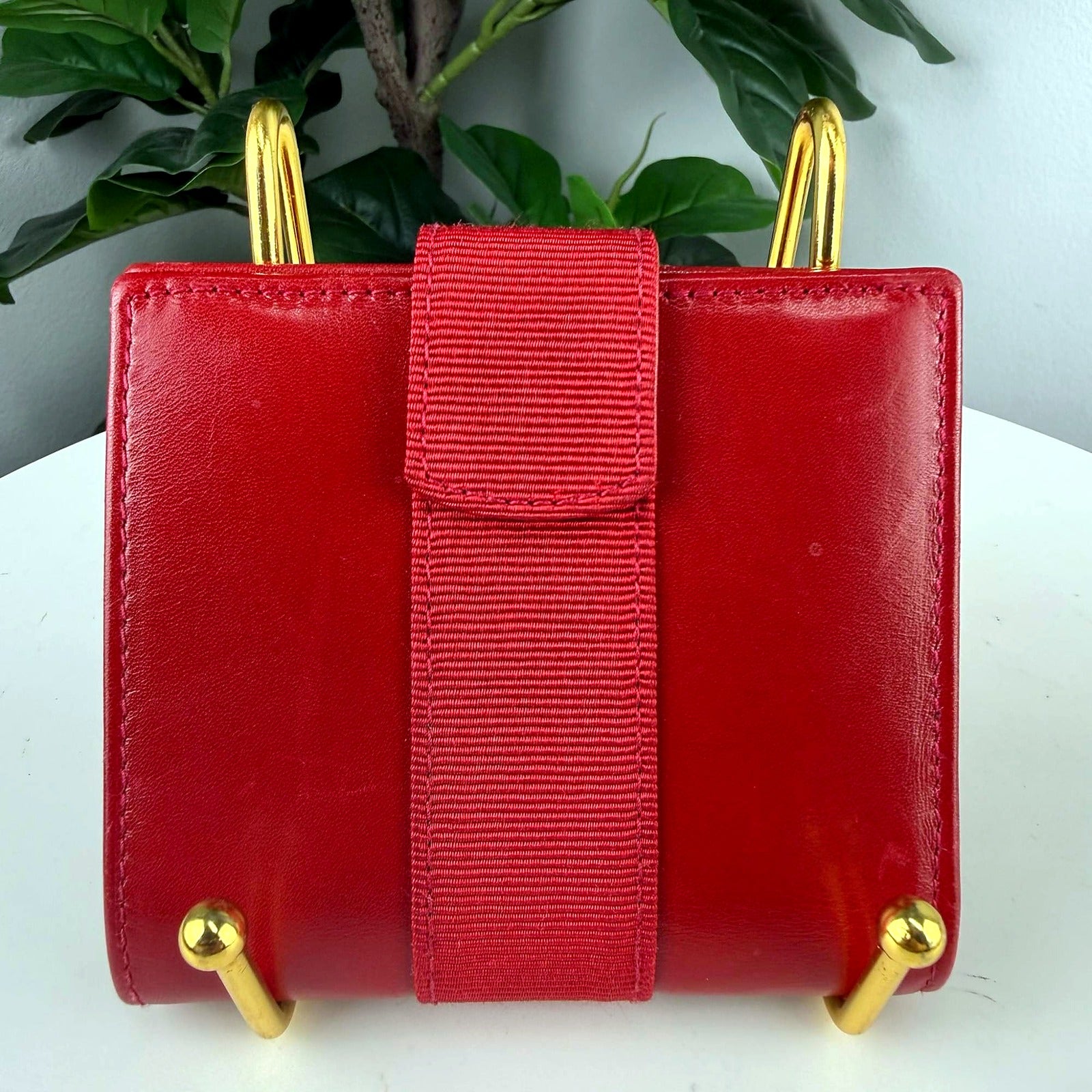 Authentic Salvatore Ferragamo Red Leather Vara Bow Trifold Wallet