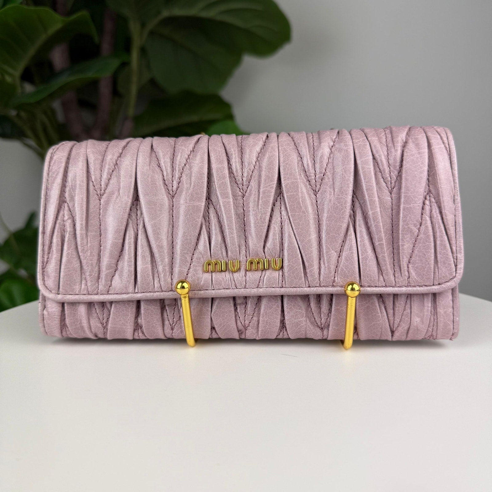 Authentic Miu Miu Matelassé Leather Long Wallet