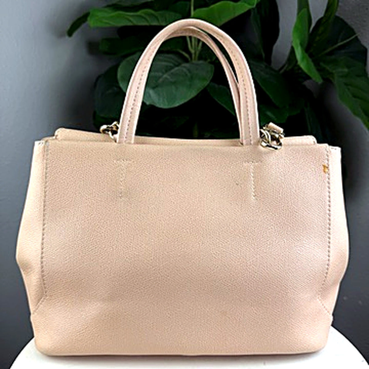 Authentic Furla blush pebbled leather envelope flap tote bag - front view