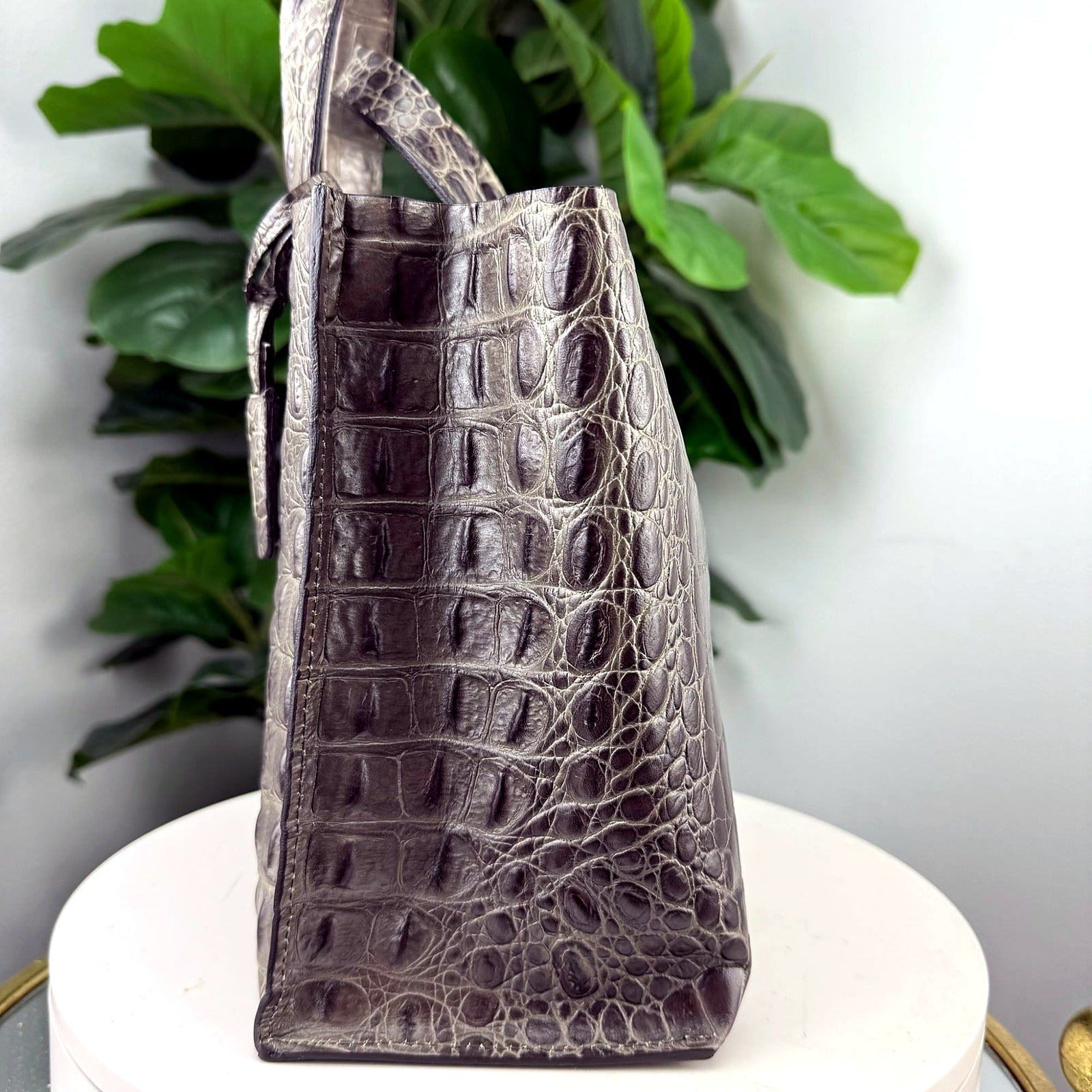 Authentic Furla Divide-It Grey Crocodile-Embossed Tote back
