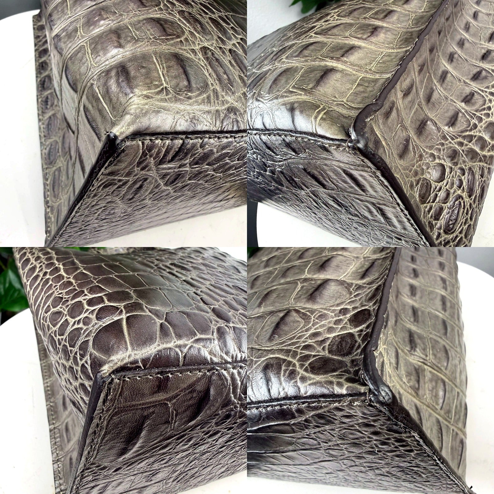 Authentic Furla Divide-It Grey Crocodile-Embossed Tote detail views 2