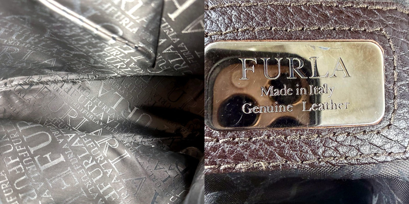 Authentic Furla Dark Brown Pebbled Leather Hobo Bag