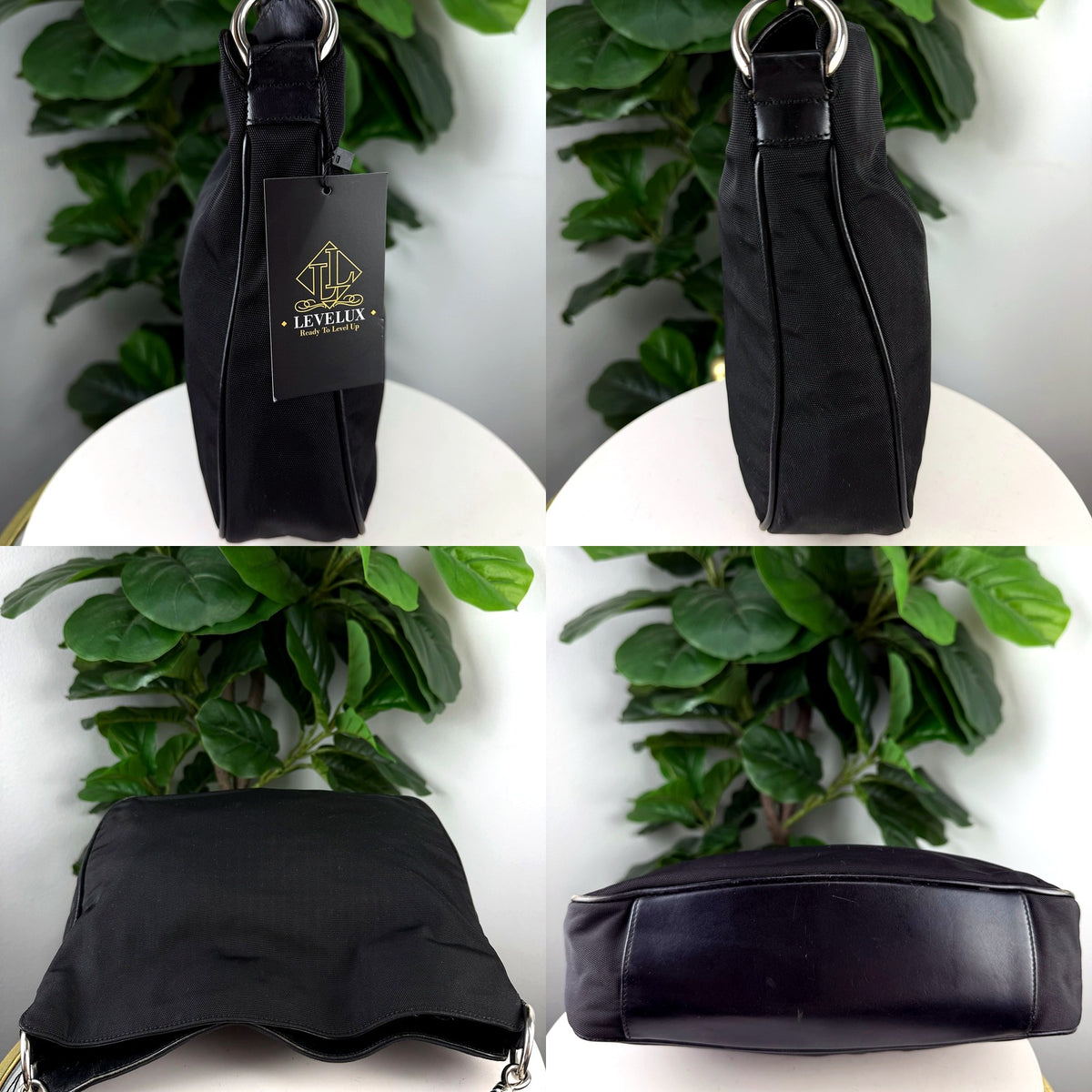 Authentic Gucci Black Nylon Bamboo Handle Hobo Bag