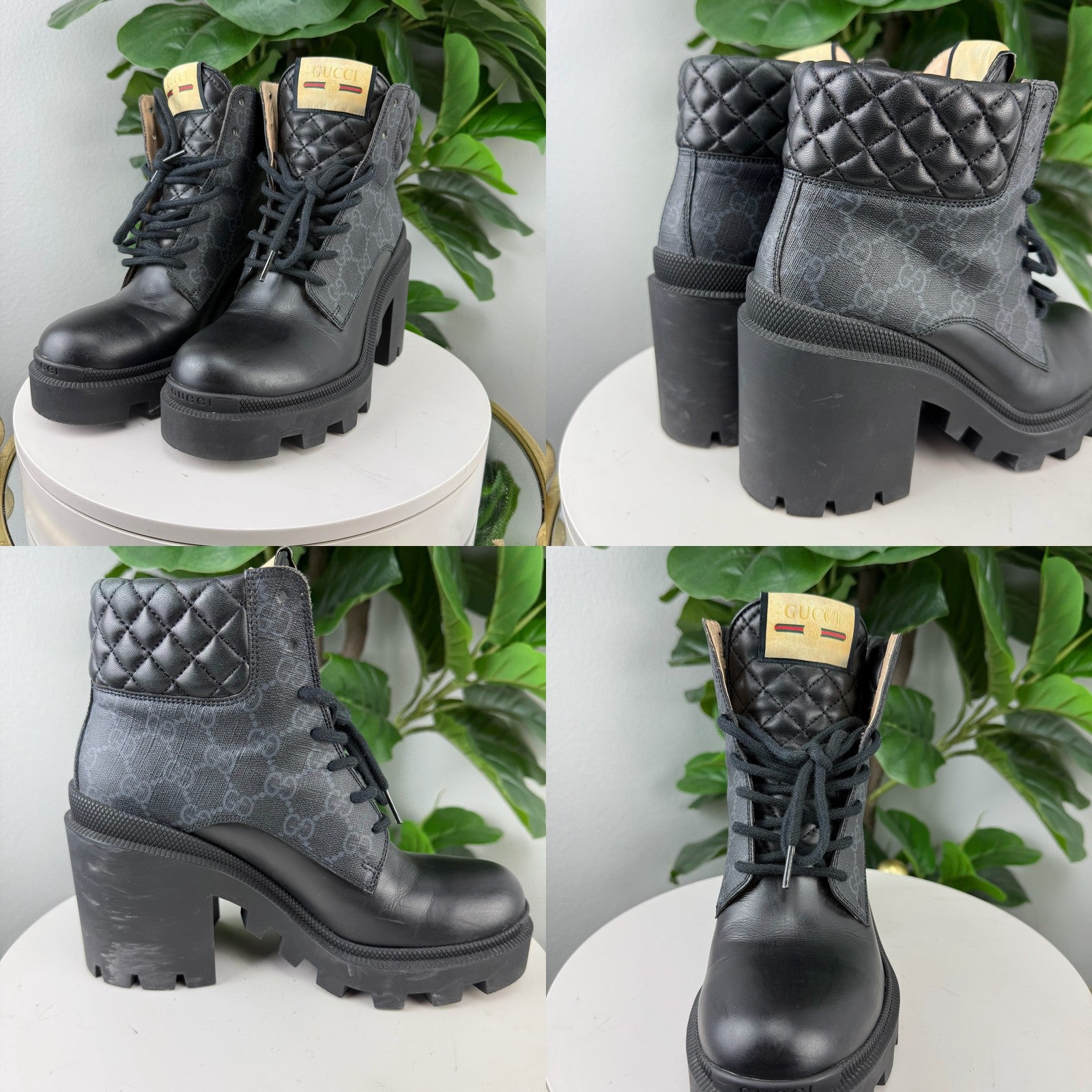 Gucci GG Supreme quilted heeled combat boots - view 3
