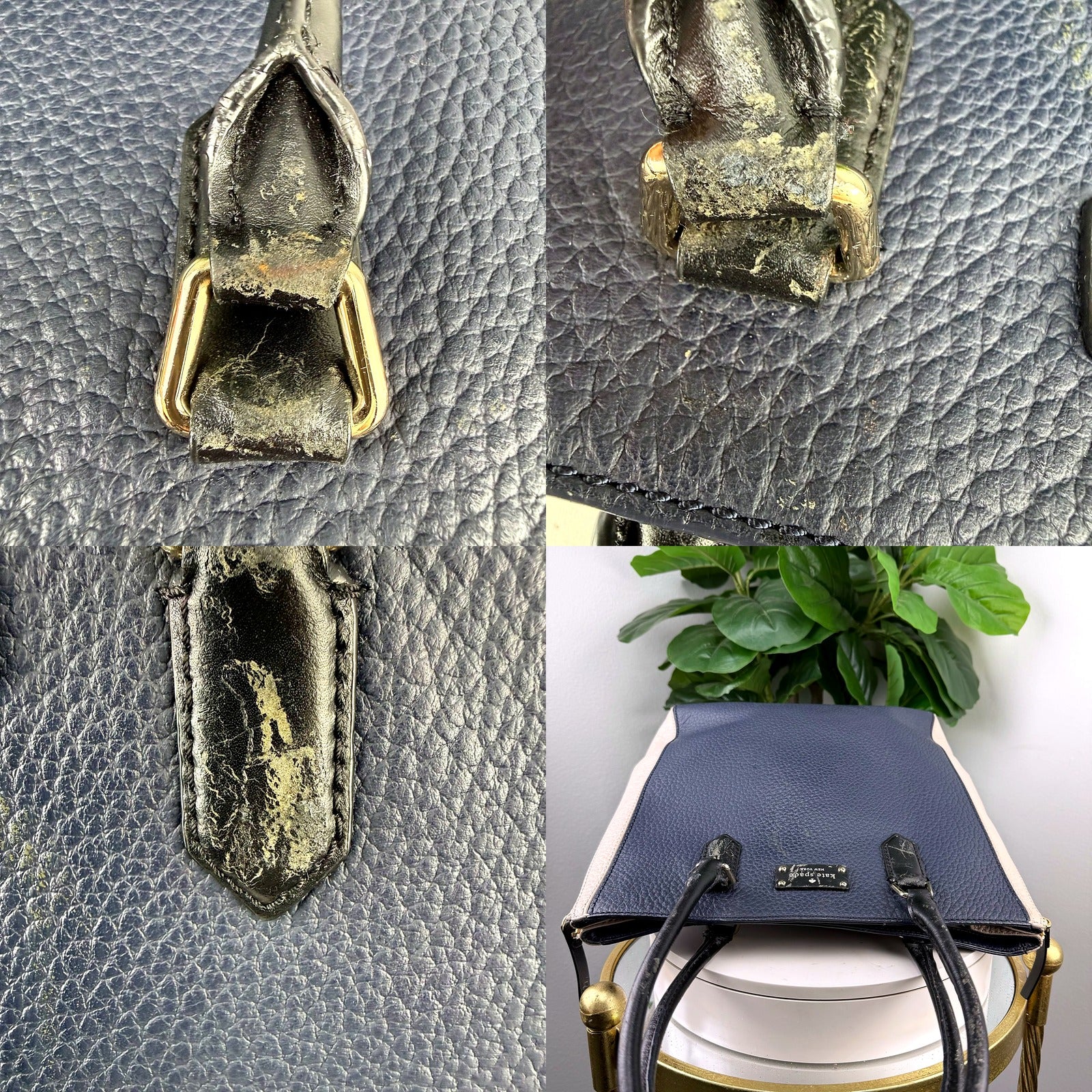 Handle wear detail: significant surface cracking and finish peeling on both handles