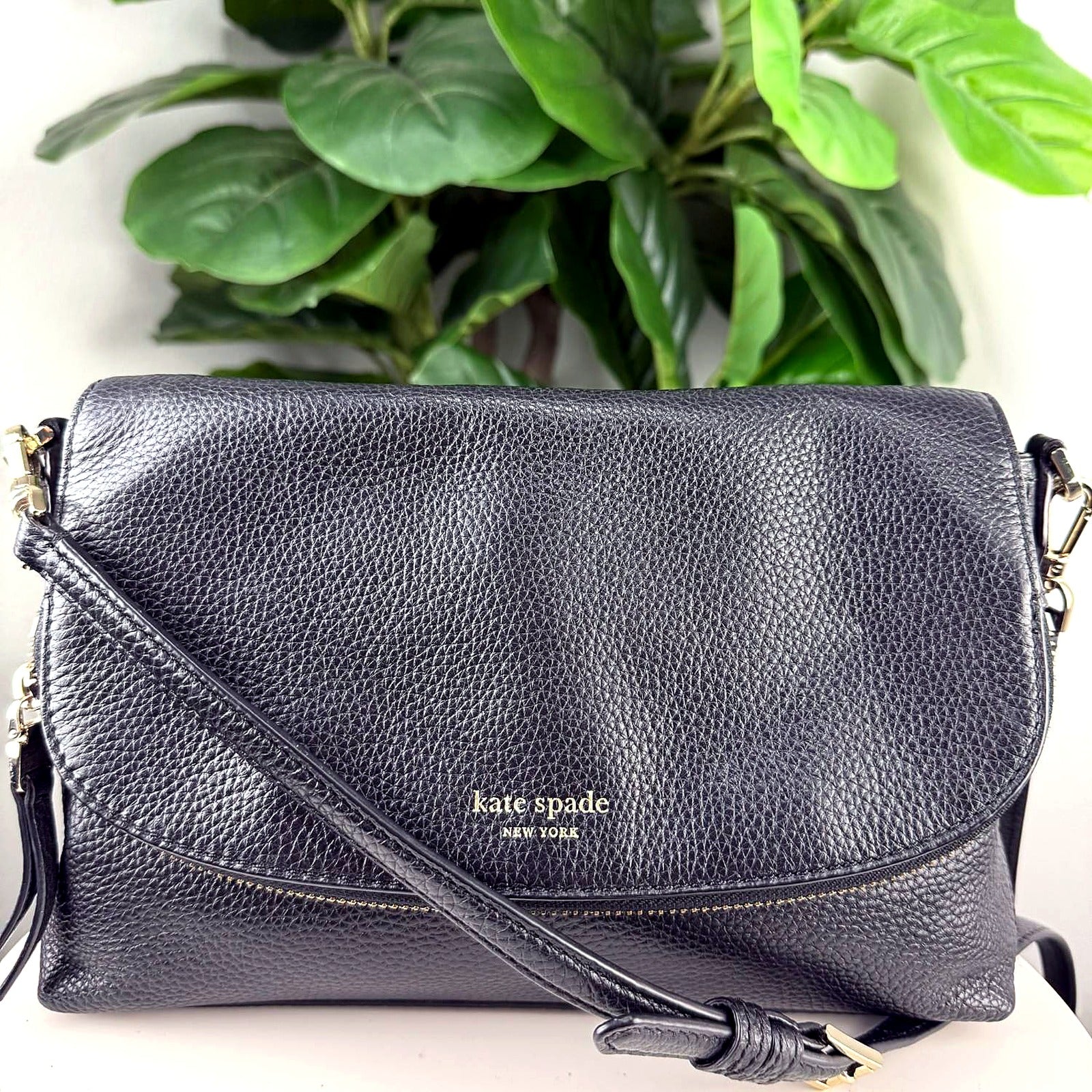 Authentic Kate Spade New York Black Leather Crossbody Bag