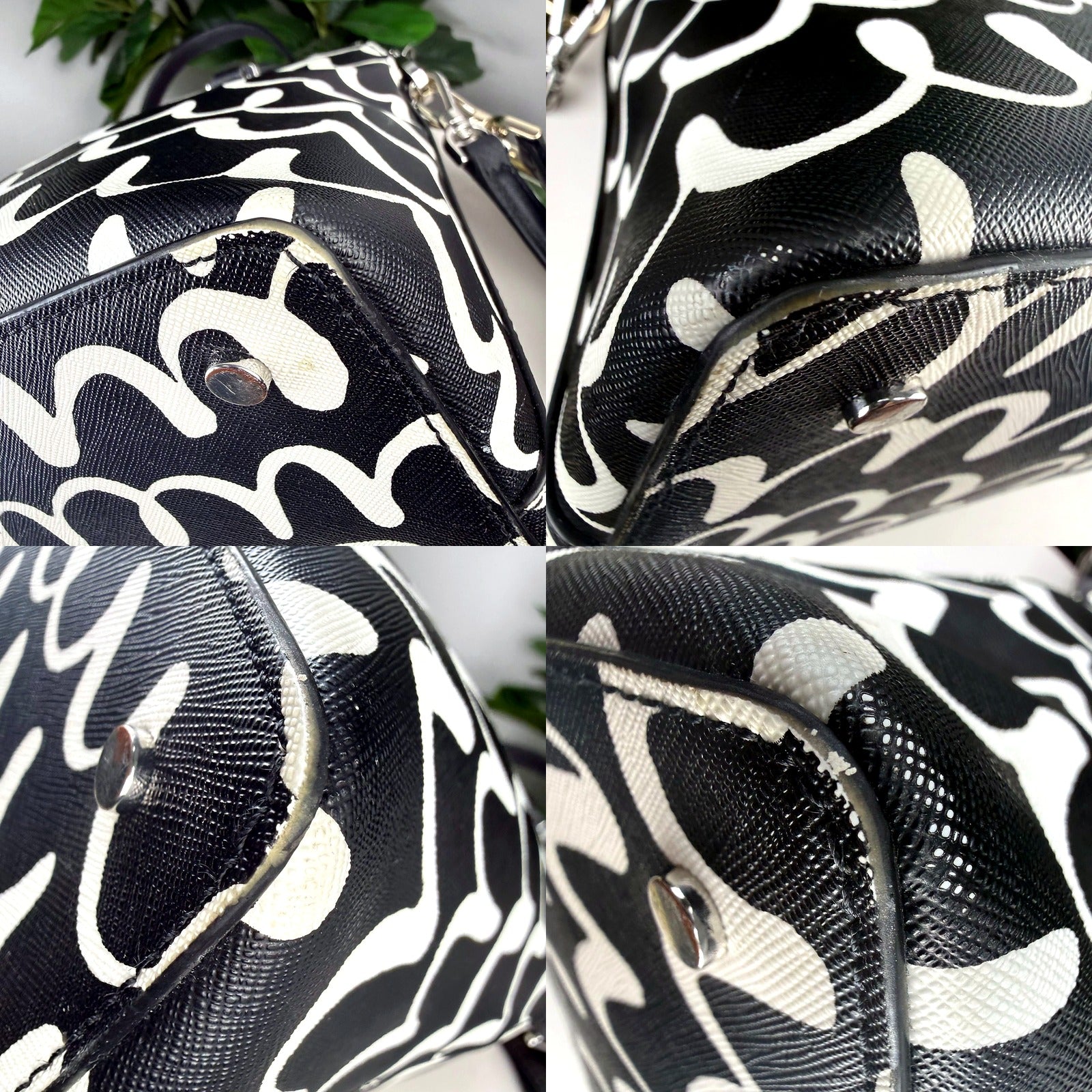 Authentic Kate Spade New York Black and White Wave Print Dome Satchel