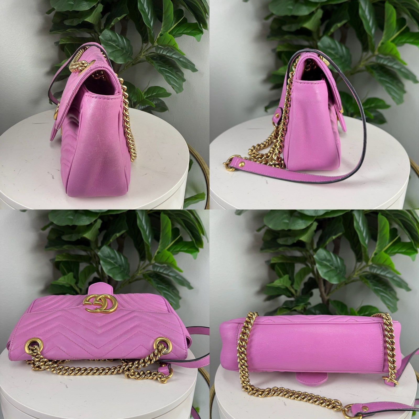 Authentic Gucci GG Marmont Medium Matelasse Chevron Shoulder Bag or crossbody - Pink