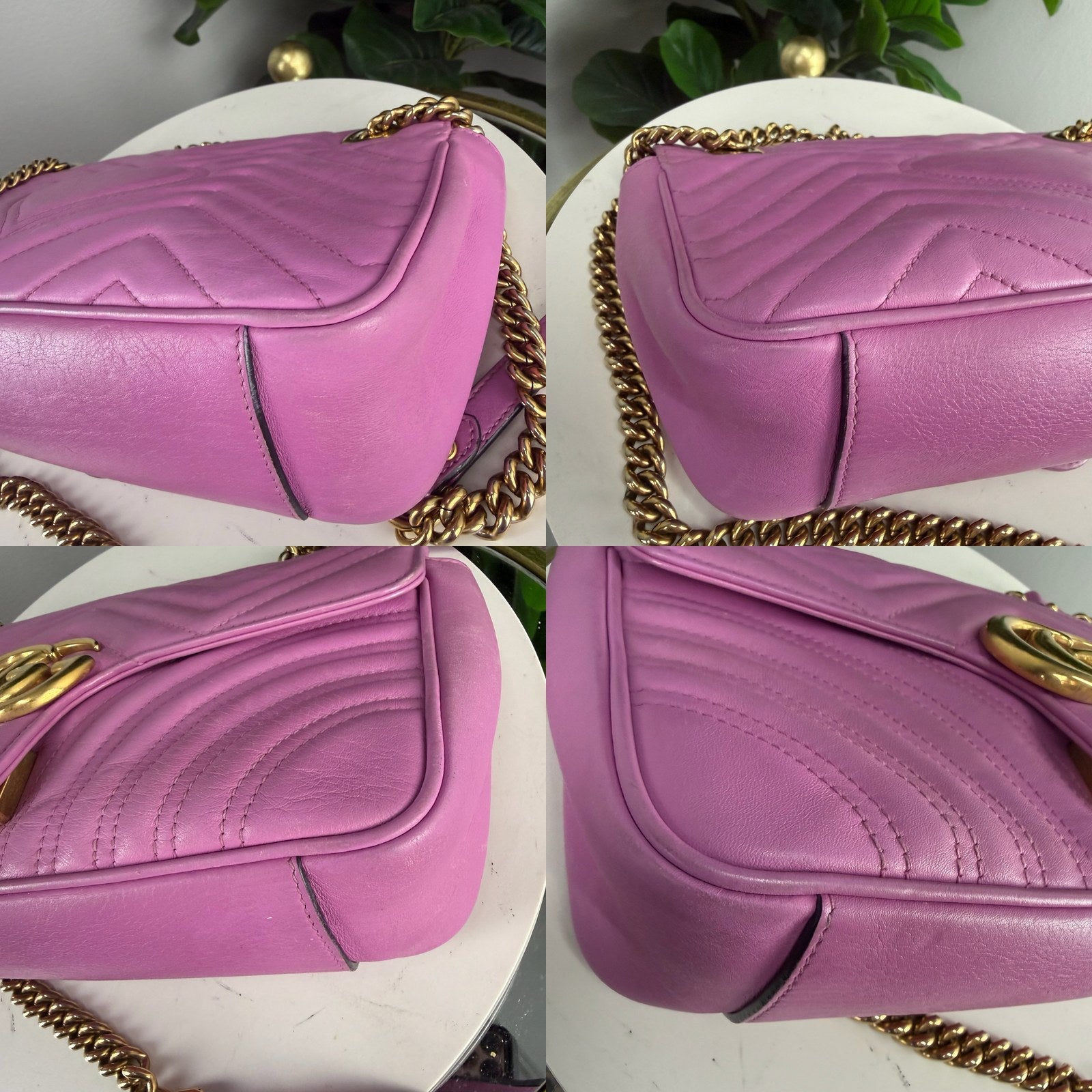 Authentic Gucci GG Marmont Medium Matelasse Chevron Shoulder Bag or crossbody - Pink