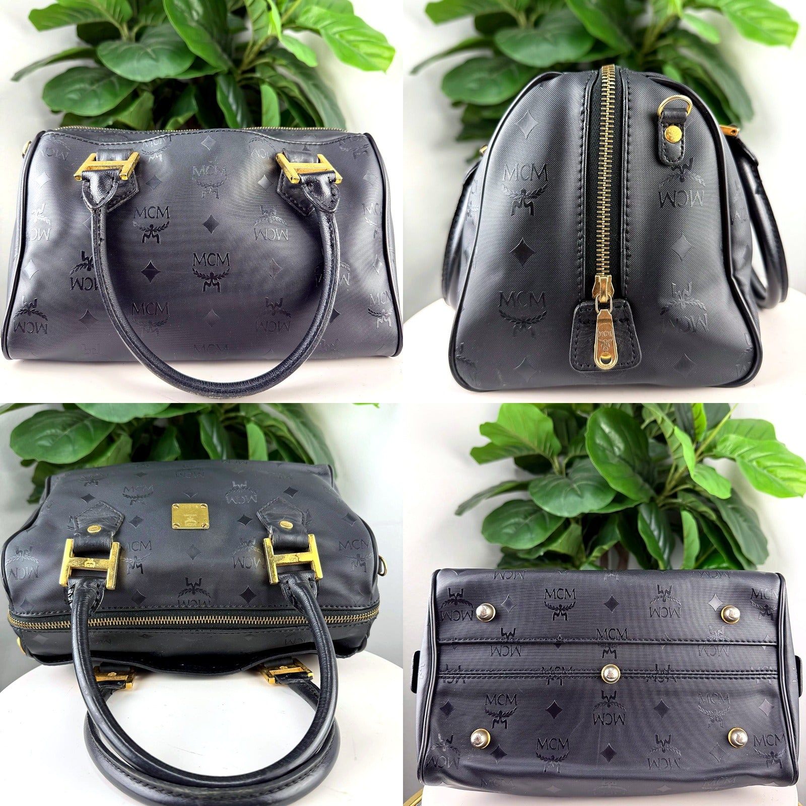 Authentic MCM Black Visetos Monogram Boston Bag