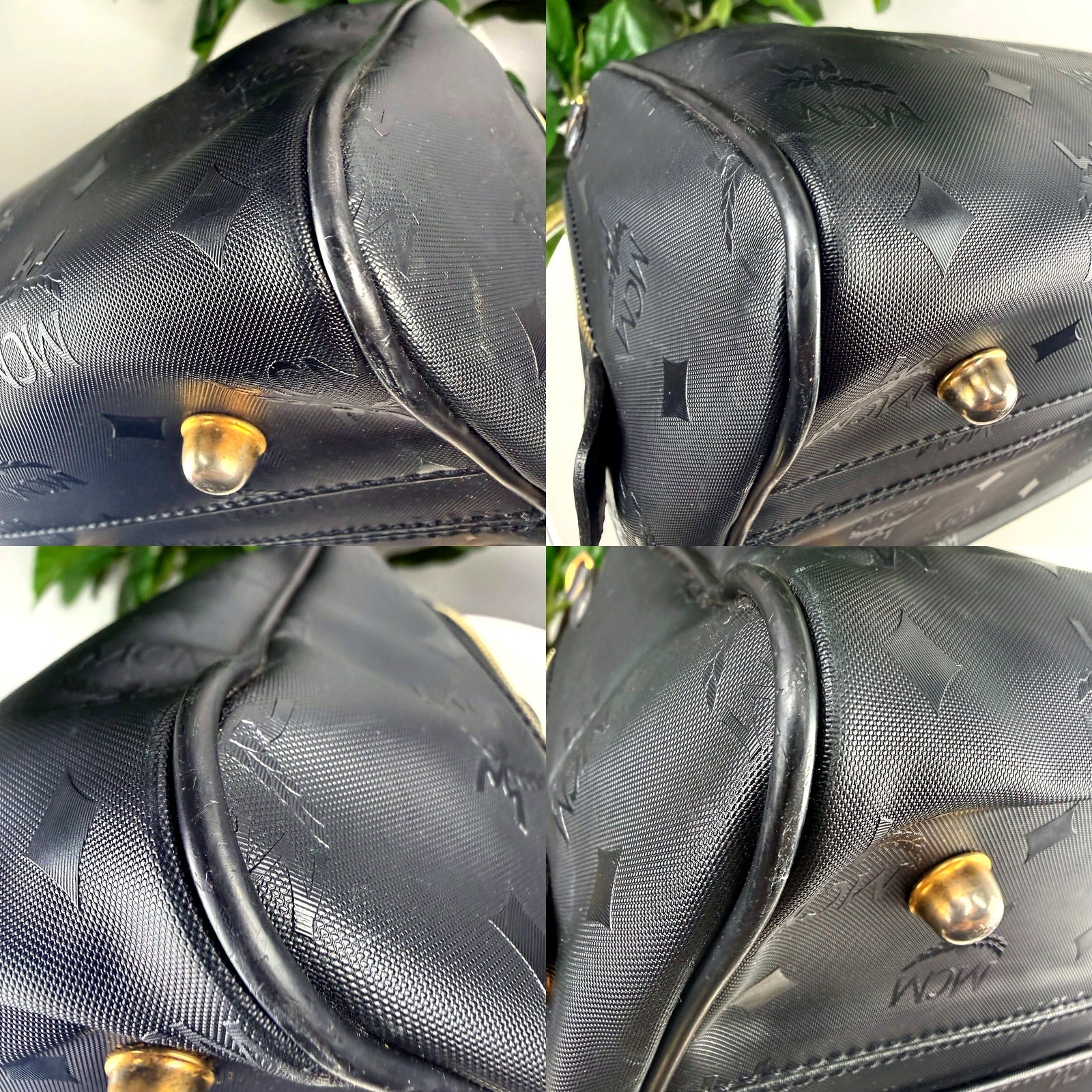 Authentic MCM Black Visetos Monogram Boston Bag