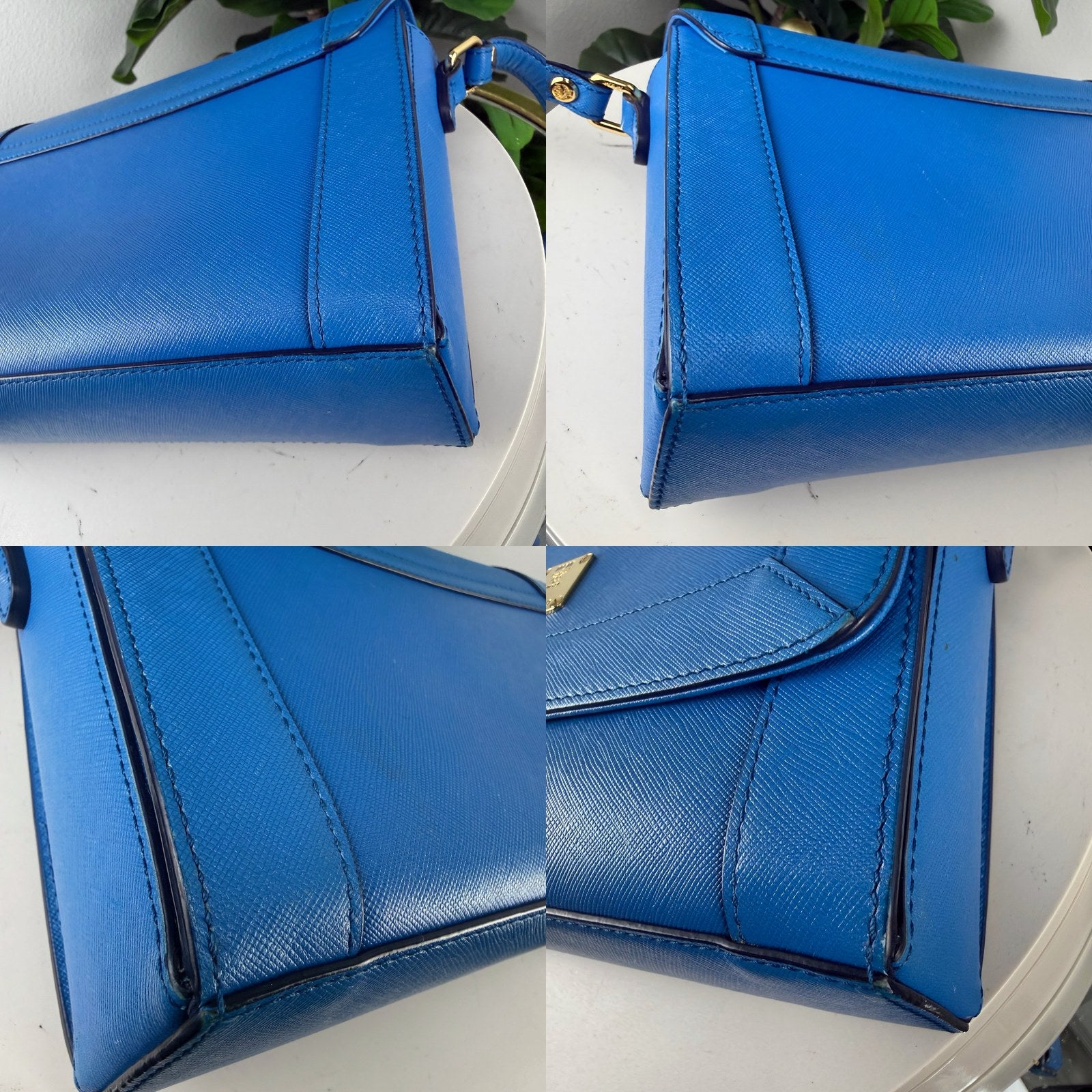 Authentic MCM Blue Saffiano Leather Flap Crossbody Bag - Gold Hardware