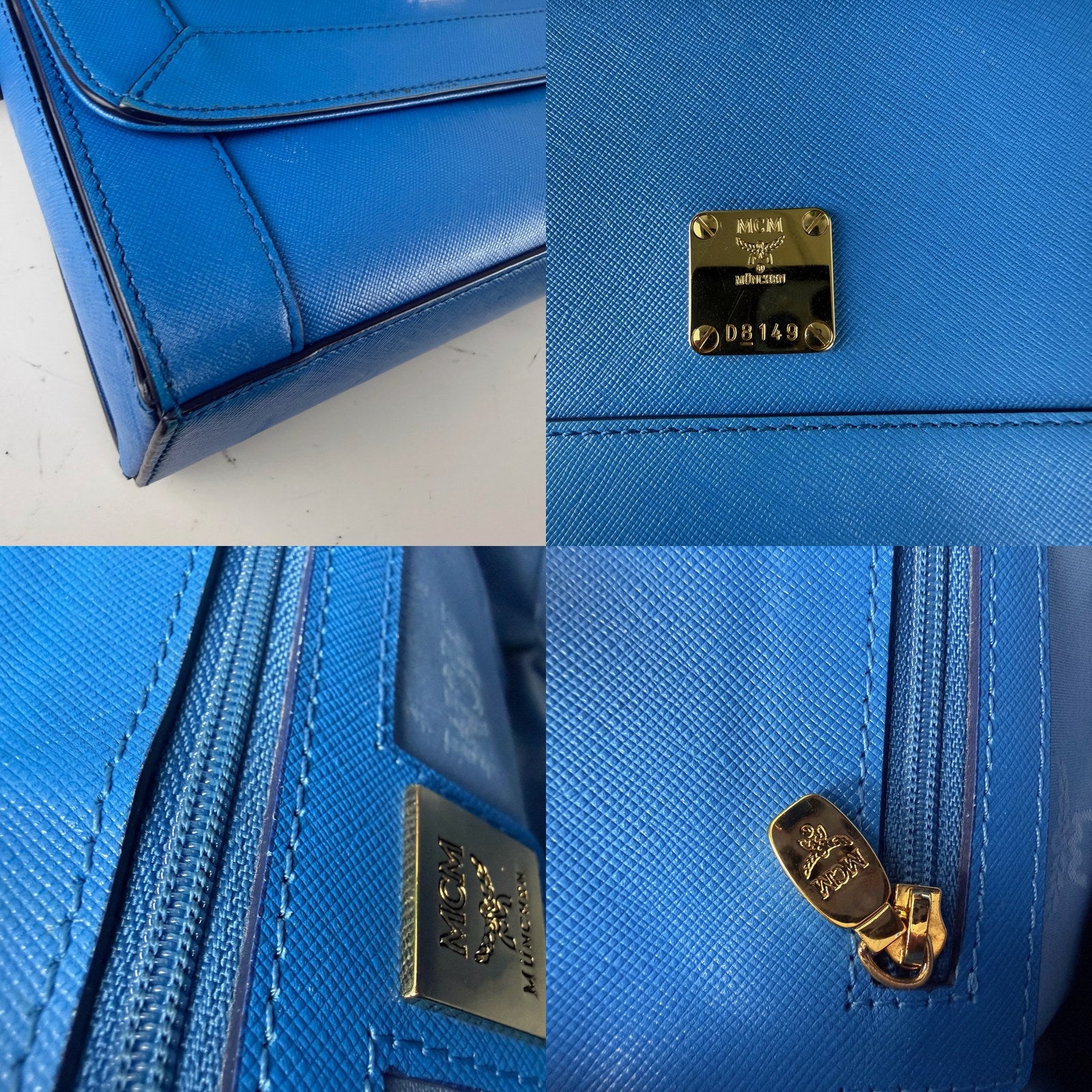 Authentic MCM Blue Saffiano Leather Flap Crossbody Bag - Gold Hardware