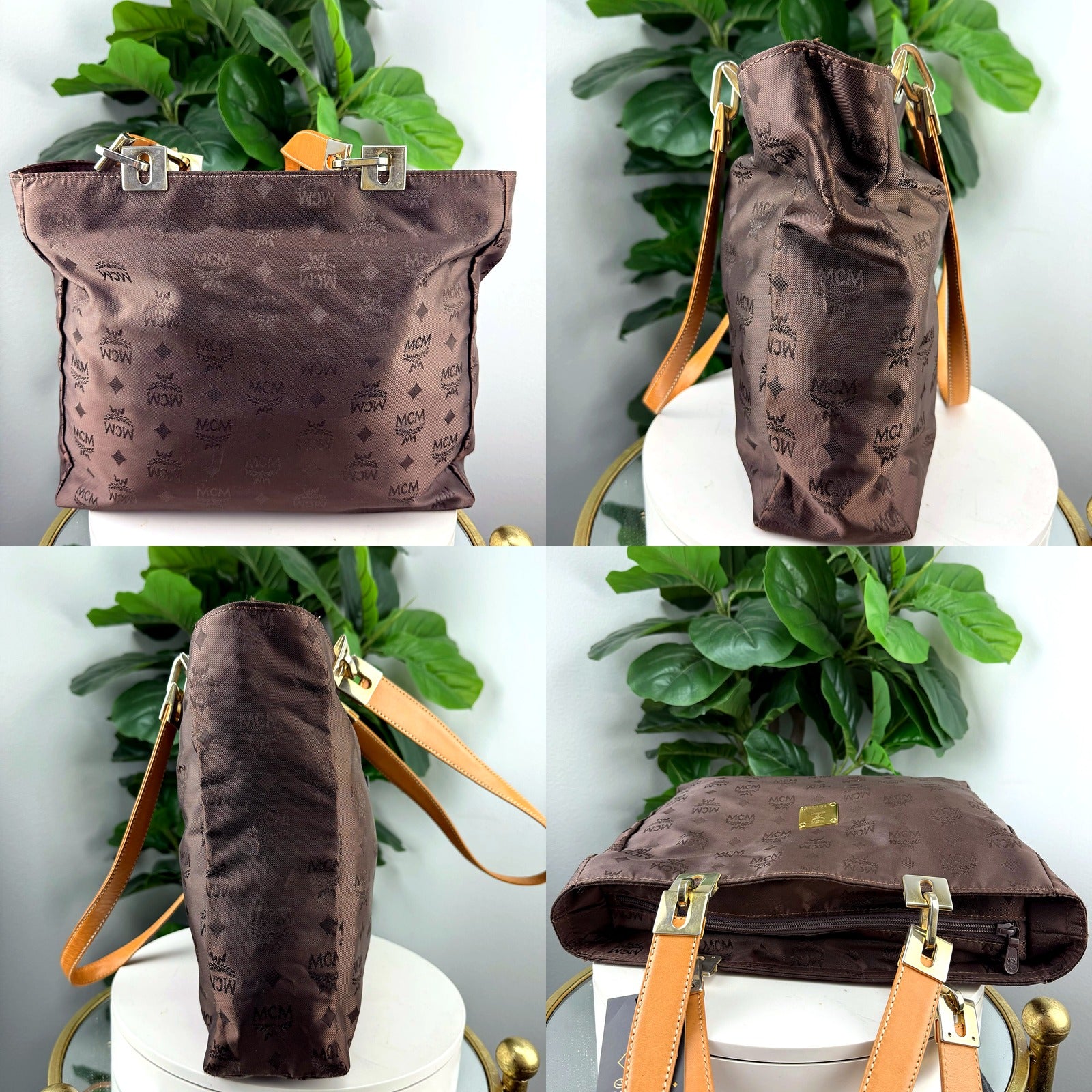 MCM Munchen Jacquard Tote detail views 1