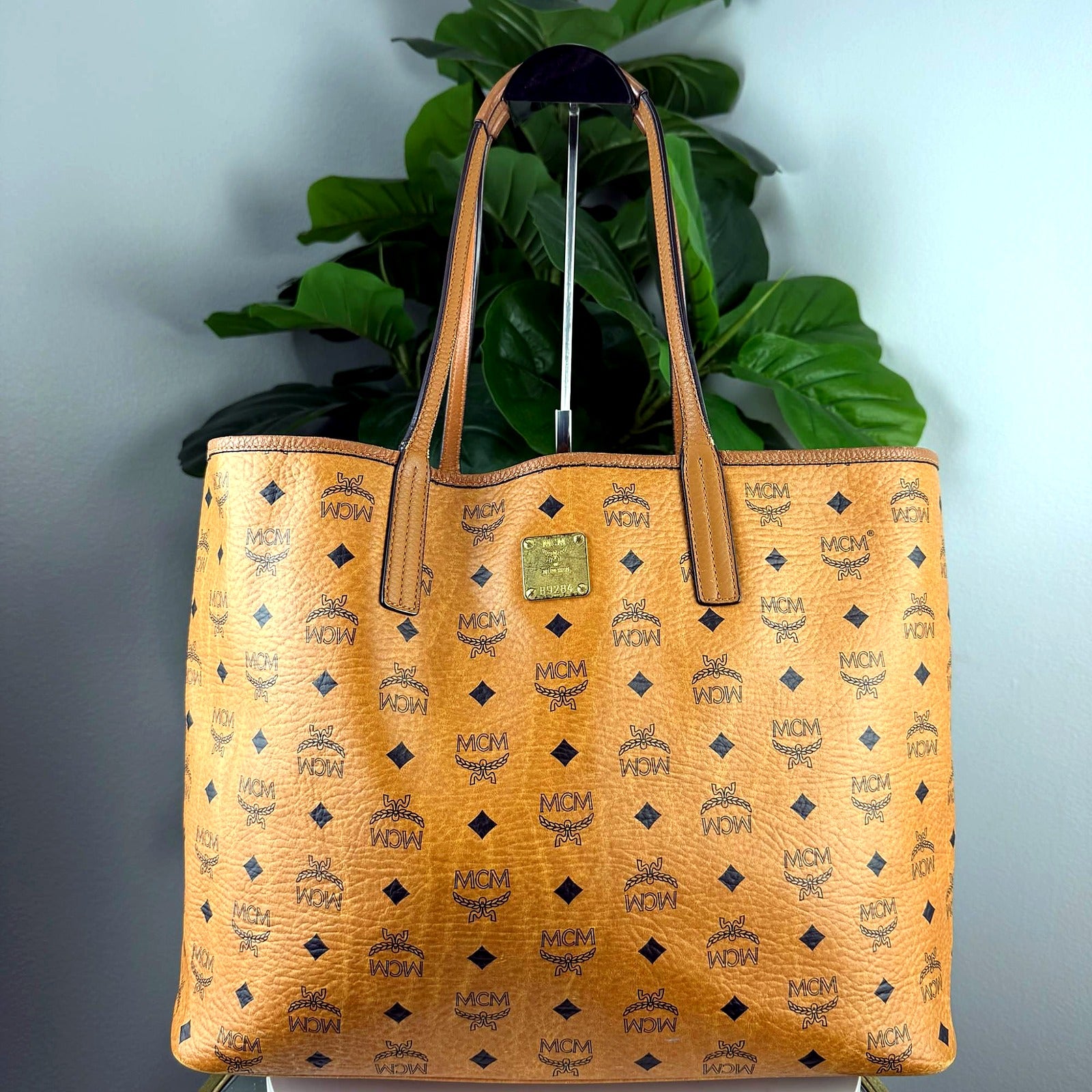 Authentic MCM Cognac Visetos Monogram Tote Bag