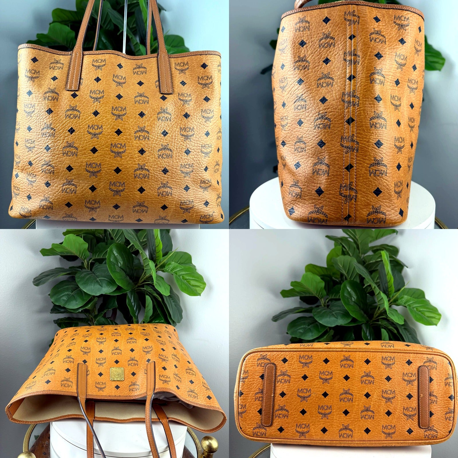 Authentic MCM Cognac Visetos Monogram Tote Bag